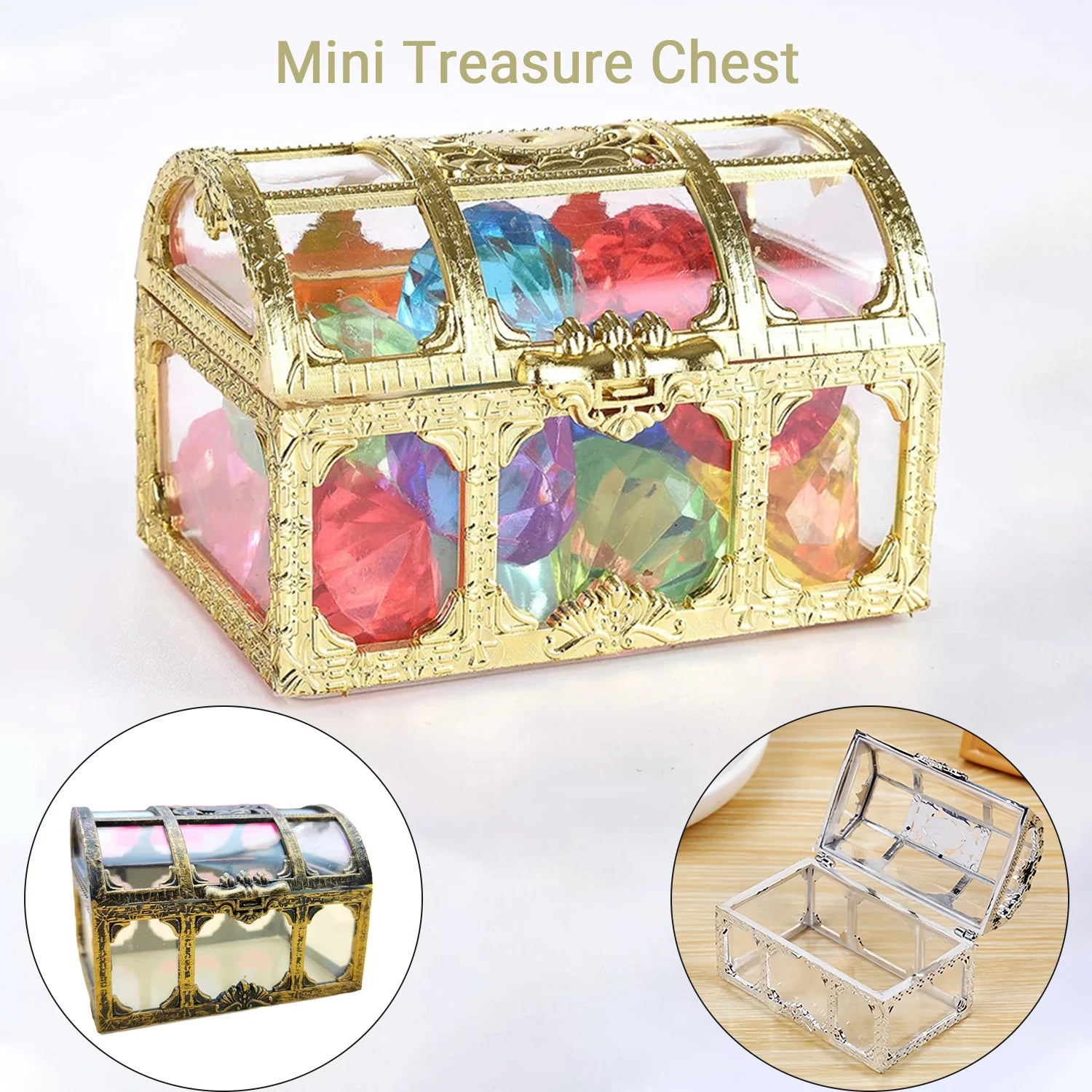 Retro Treasure Chest Mini Storage Box, Transparent Pirate Candy Jewelry Display Box, Suitable For Weddings, Parties, Birthday Oasis Select