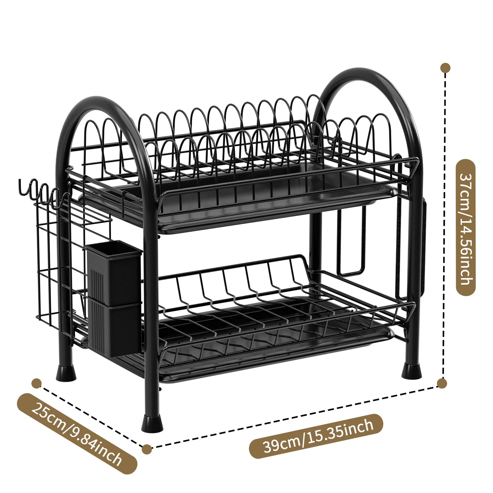 household countertop bowl and plate rack, dish rack, knife rack, chopstick cage integrated storage rack, dish cabinet Oasis Select Black double layer