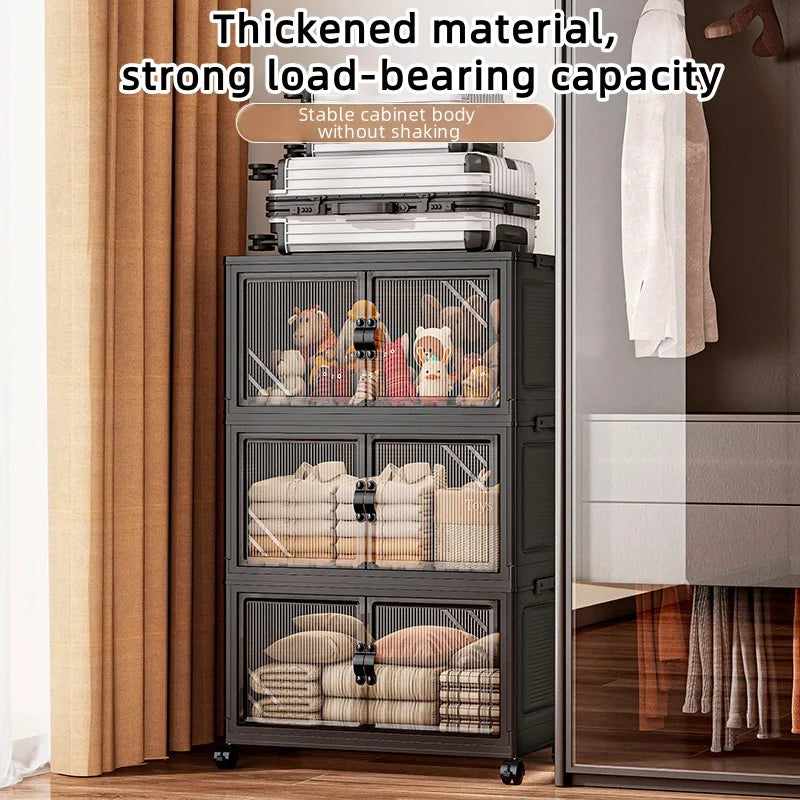 22.4 Inch Foldable Storage Box,Double Doors Multi-Layer No Assembly Organizer for Drinks/Snacks/Toys/Daily Items,Space-Savining Oasis Select