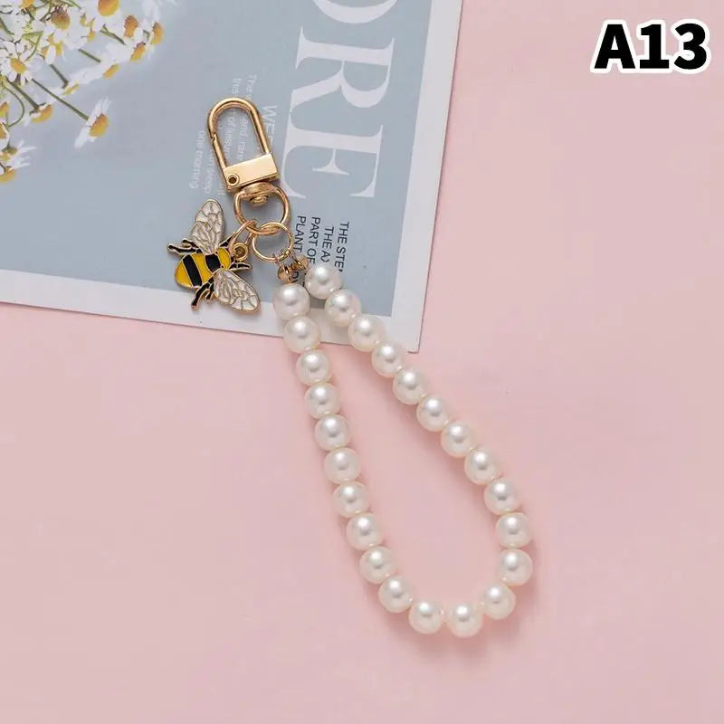 Pearl Flower Keychain Charm – Beaded Bag & Phone Pendant Keychain Charm Oasis Select A13