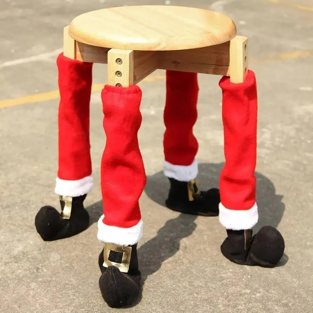 4PCS Anti Slip Christmas Table Chair Leg Cover Santa Claus Boots Covers Happy New Year Furniture Leg Pad Merry Christmas Decors Oasis Select