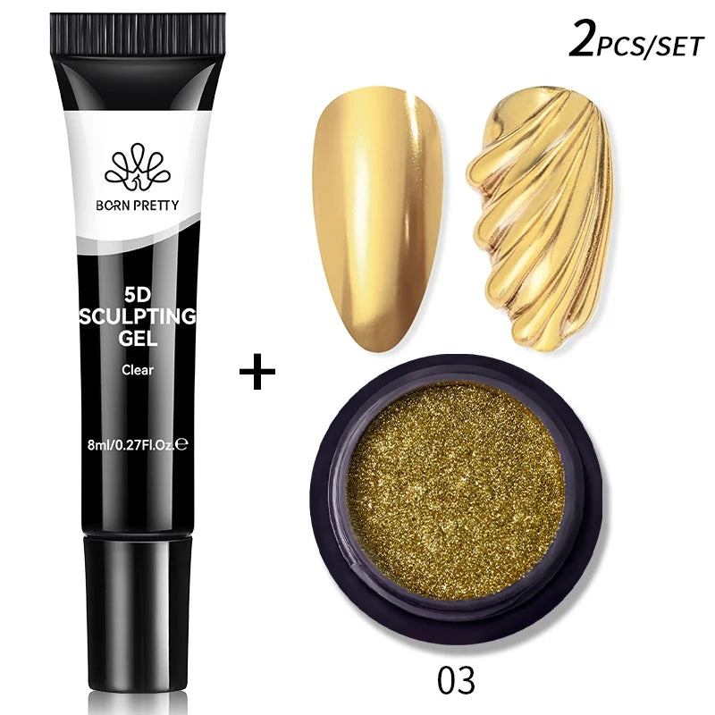 5D Nail Sculpting Gel with Solid Mirror Powder DIY Nail Embossing Gel for Painting Carving Nails 8ml Oasis Select 2 Pcs 03