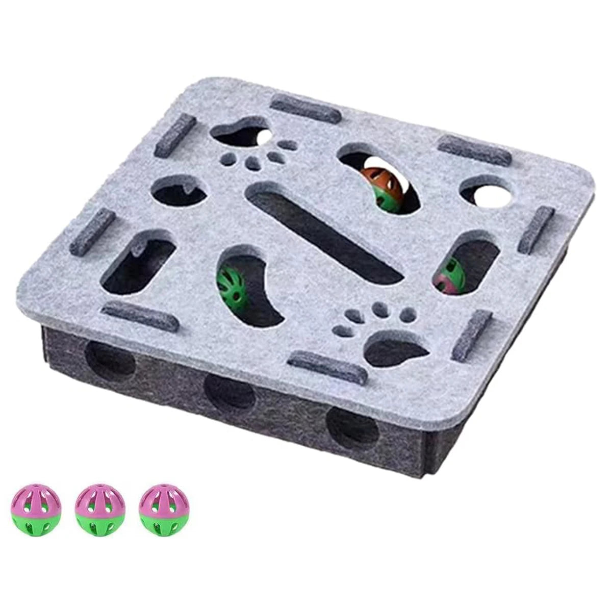 Felt Cat Puzzle Maze – Battery-Free Toy with 3 Secure Bell Balls for Indoor Cats, Encourages Hunting Instincts Oasis Select Blue