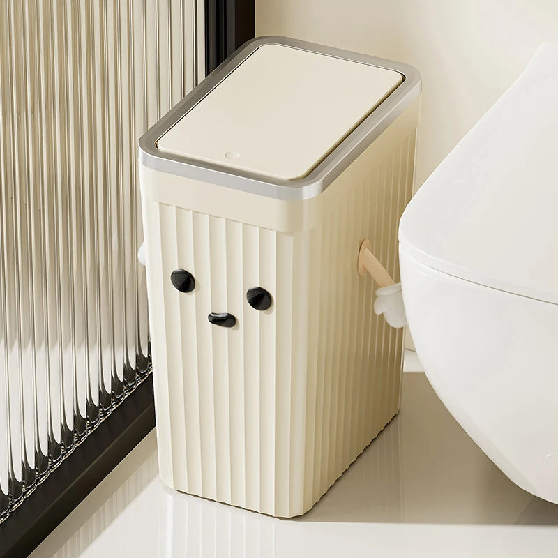 1pc Push-button waste bin, large capacity, non-slip base, sealed odour-proof lid, suitable for kitchens, bathrooms, offices Oasis Select Cute white