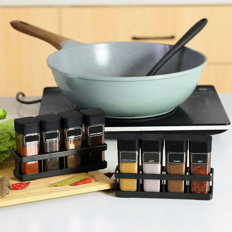 Spice Organizer Set 4-in-1 - Stackable Kitchen Bottles, Airtight Lids for Salt Pepper Baking,Countertop Space Saver Jars Oasis Select