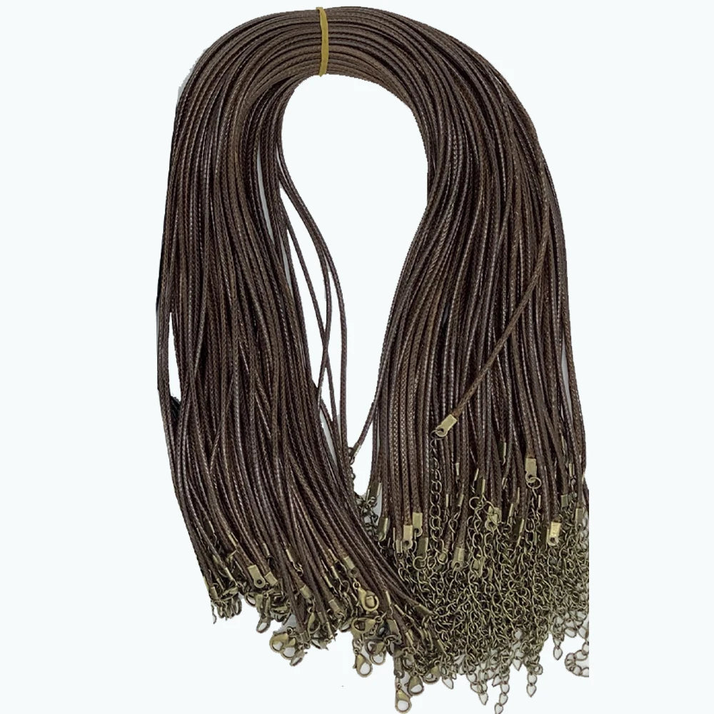 20pcs 45cm Brown Waxed Necklace Cord with Bronze Chain Lobster Clasp for DIY Bracelet Pendants Jewelry Making Beading Supply Oasis Select Coffee Bronze 2mm