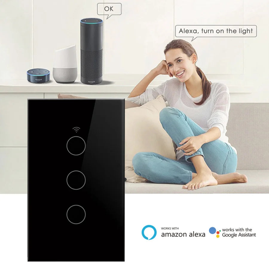 Tuya WiFi Touch Wall Smart Switch 1/2/3 Gang Light Switch Without Neutral Line Smart Life APP Control Support Alexa Google Home Oasis Select