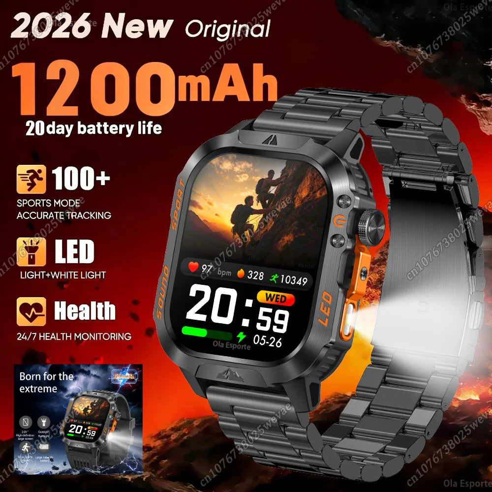 Ola Esporte Military Smart Watch Men – 1200mAh, SOS, IP68