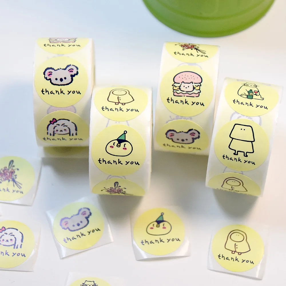 500 PCs/roll 1 inch Cartoon Stickers, Cute Thank You Stickers for Gift Wrap, Envelope Closure, Diy Decoration Oasis Select