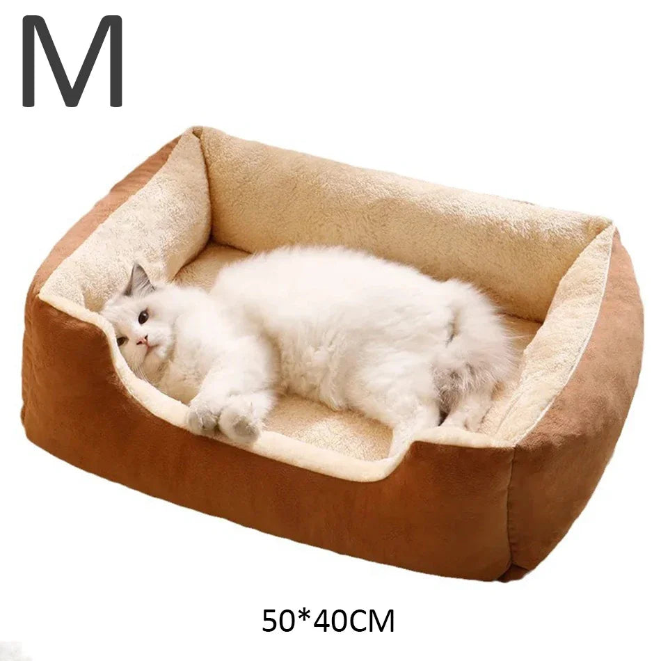 Color Square Winter Soft Warm House for Dog Bed for Dog Mat Waterproof Cat Bed Pet Bed for Large Medium Small Dog House Oasis Select Light Brown-M