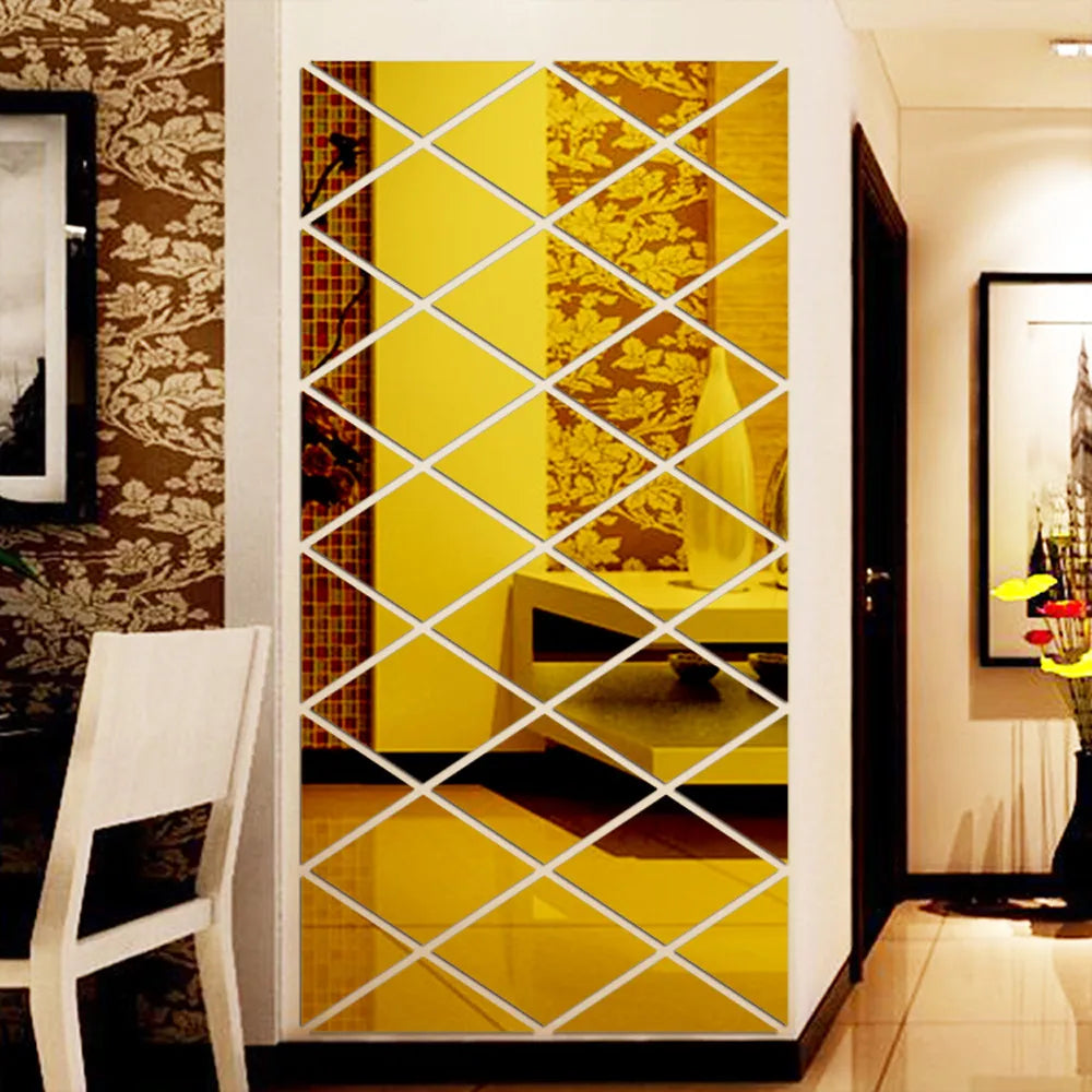 3D Mirror Diamond Wall Sticker – Large Silver DIY Decor Mirror Wall Sticker Oasis Select Gold