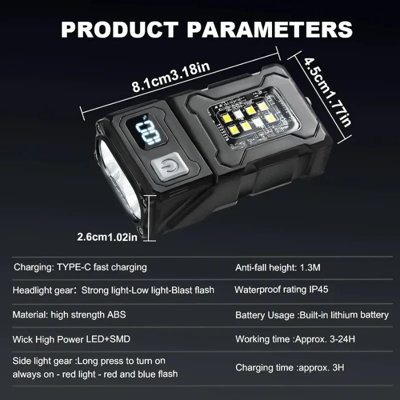 Portable LED Flashlight Super Bright Mini Rechargeable LED Tail Magnet Torch with COB Side Emergency Light for Camping Hiking Oasis Select