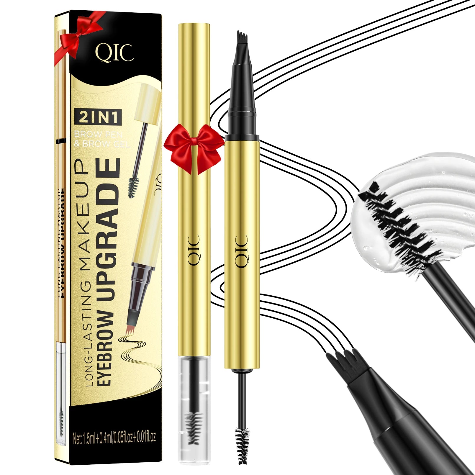 QIC 4-Tip Waterproof Liquid Eyebrow Pen – 5 Colors