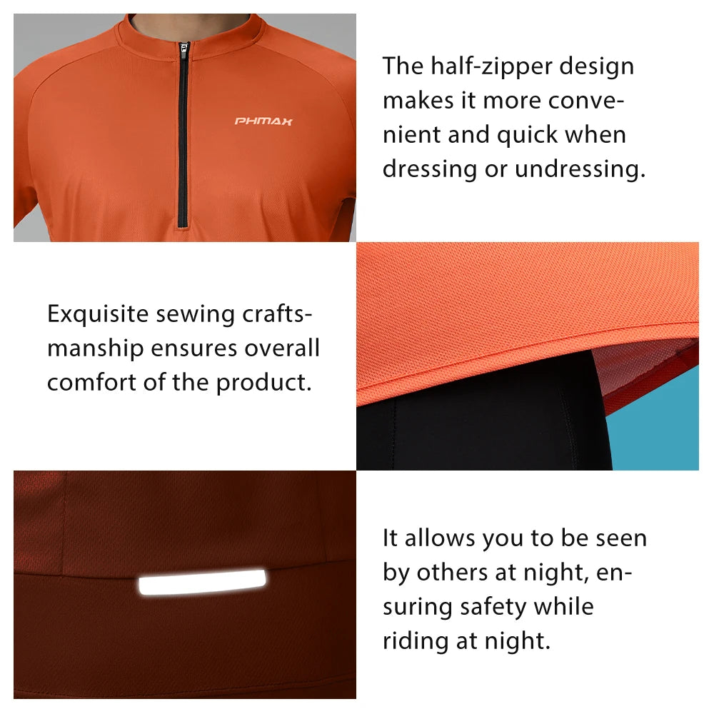 PHMAX Summer Men Cycling Jersey Breathable Quick Drying Short Sleeve Night Reflective Cycling Shirt Sports Loose Casual Clothes Oasis Select