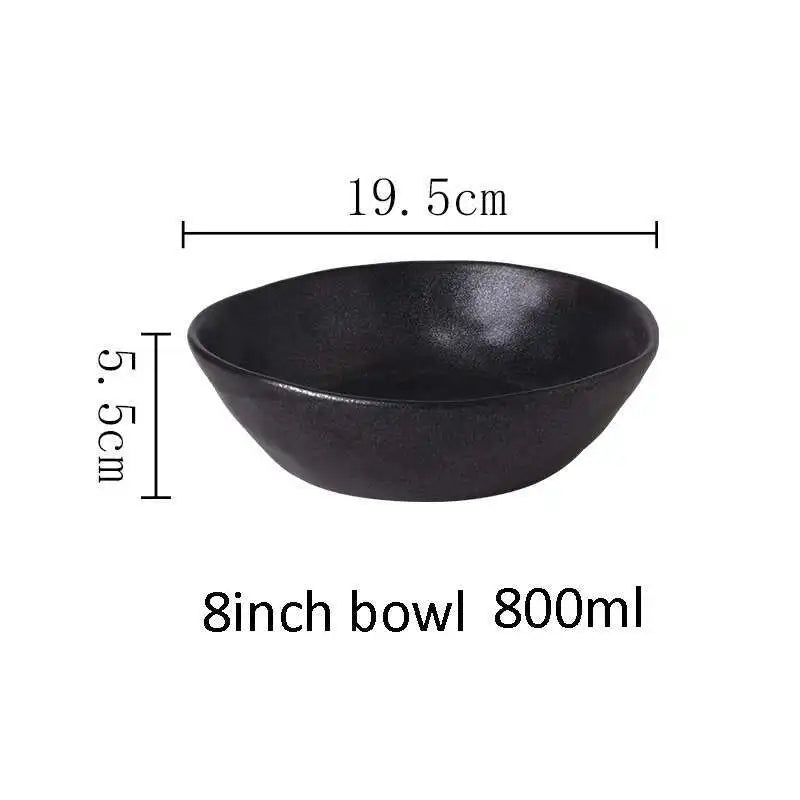 Japanese Ceramic Dinner Plate Rice Bowl Food Tray Retro Gray Tableware Porcelain Fruit Salad Sushi Serving Plate Dinnerware Oasis Select 8 Inch Bowl Black
