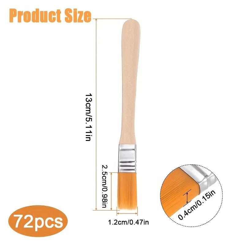 24/48/72 nylon brushes, short wooden handle art paint brushes, watercolor brushes, wall brushes, art brushes, cleaning tools Oasis Select 72pcs