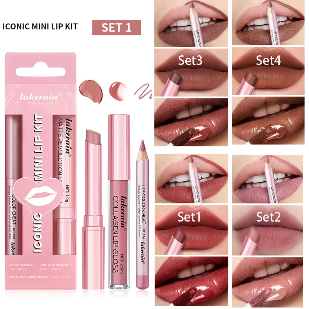 3-in-1 Mini Lip Kit – Lip Liner, Lipstick & Gloss Set