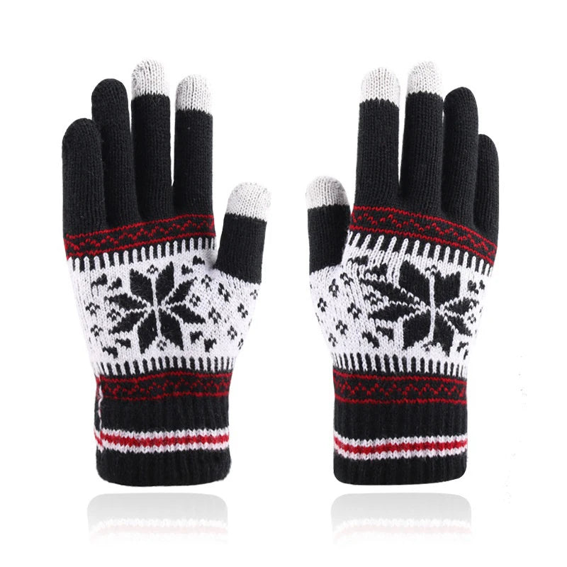 Winter Knitted Touchscreen Gloves – Snowflake Embroidery