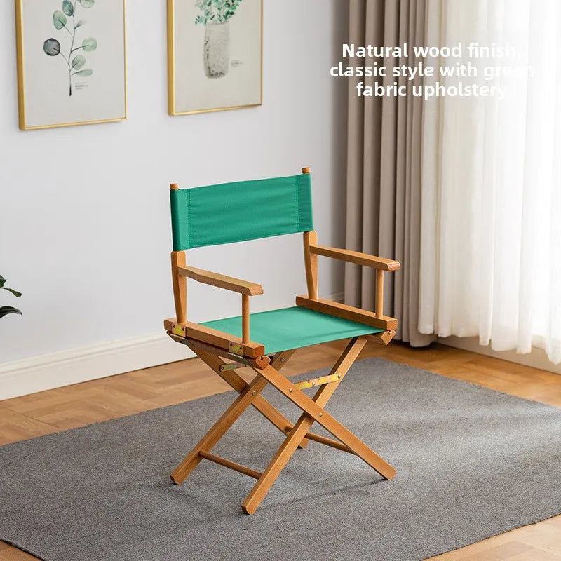 Beech director chair portable solid wood folding chair outdoor leisure chair makeup chair outdoor sketch chair bar chair fishing Oasis Select green cloth V