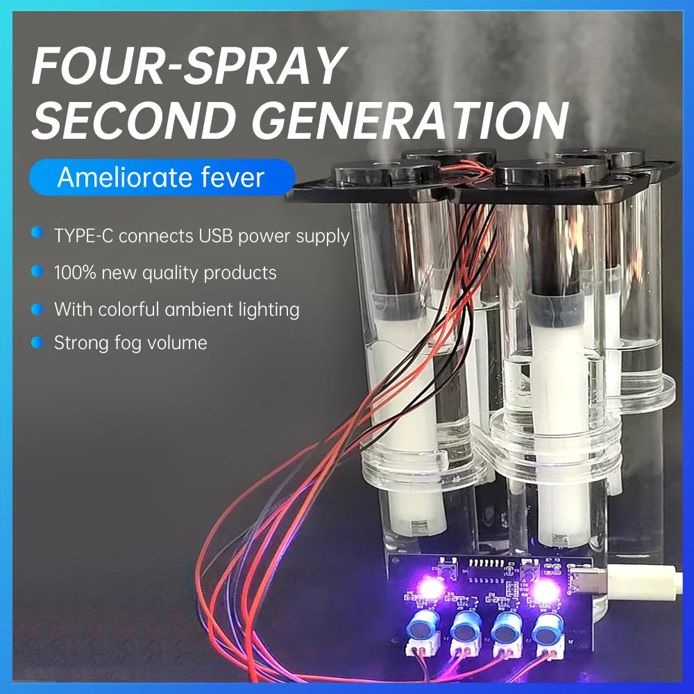 DC5V Four Spray Second Generation Humidifier With Colorful Ambient Lighting DIY Atomization Control Board Ultrasonic Atomizer Oasis Select