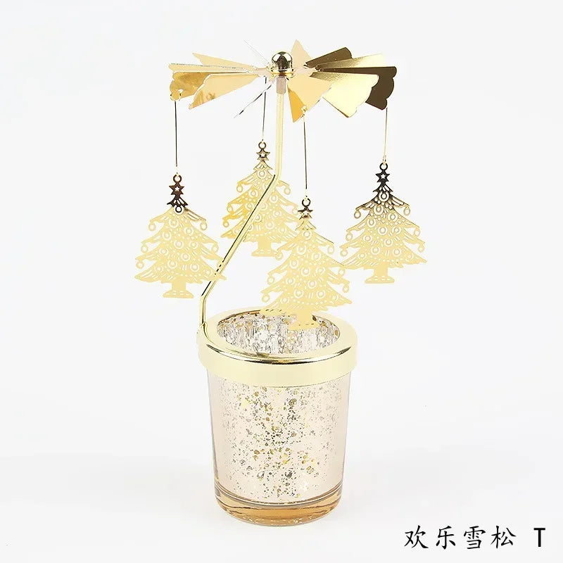 Gold Romantic Rotating Candlesticks Home Christmas Party Decoration Snowman Rotation Spinning Carrousel Tea Light Candle Holder Oasis Select T