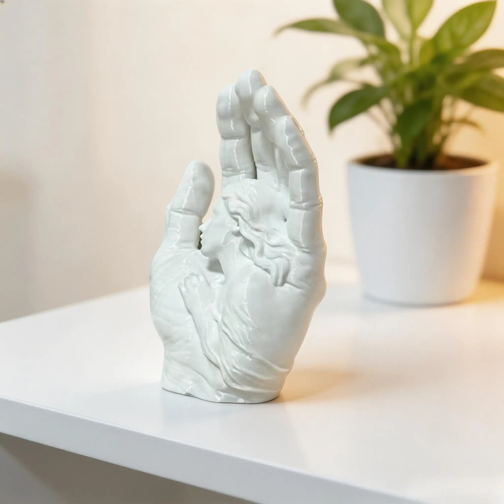 Modern Hand with Woman Figurine Minimalist Art Sculpture Abstract Statue Craftwork Ornament for Home Office Desktop Decor Gifts Oasis Select