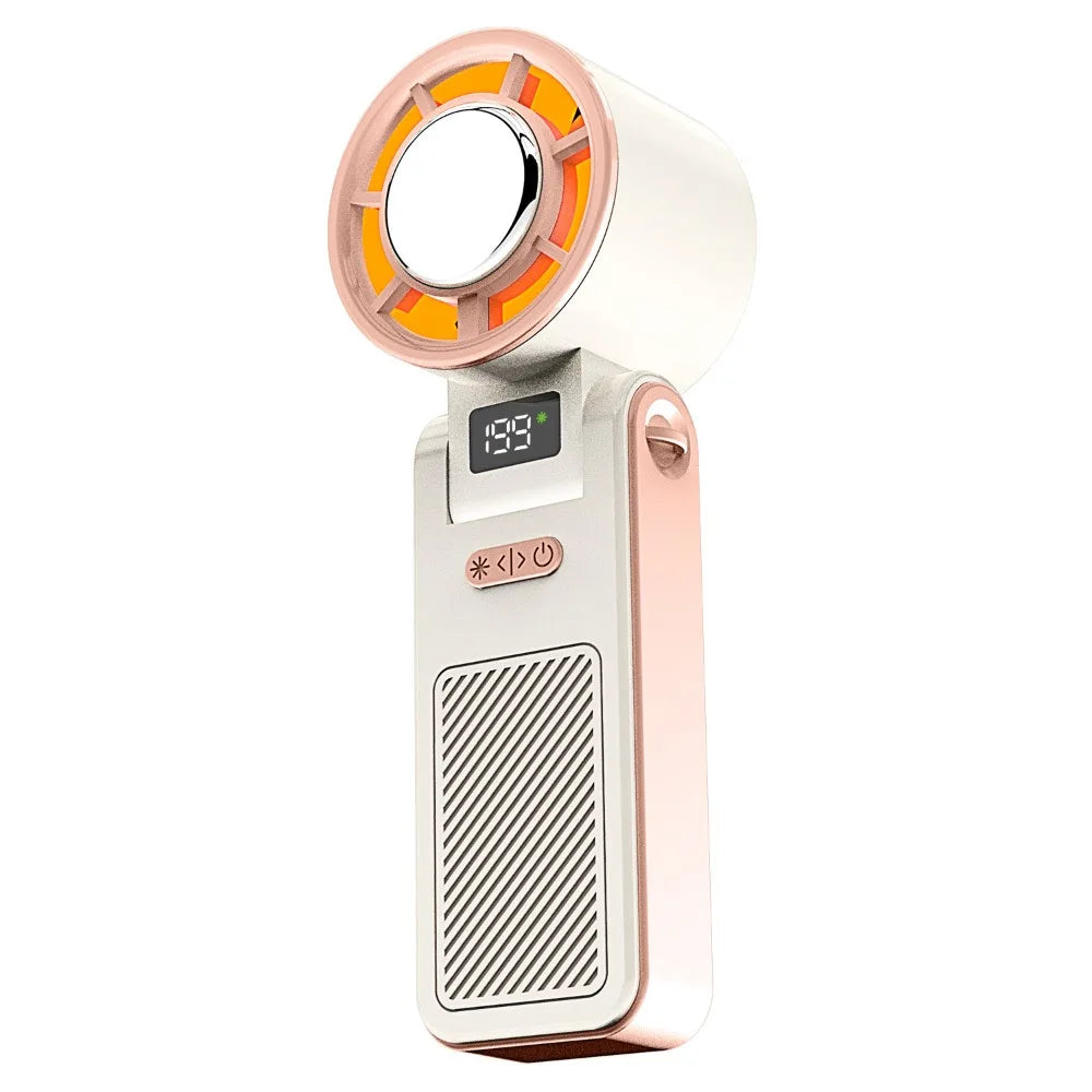 Ice Compress Cool Refrigeration Electric Fan Colorful Lighting 199 Gears Personal Cooling Fan High Wind Speed Quiet Operation Oasis Select Beige Pink
