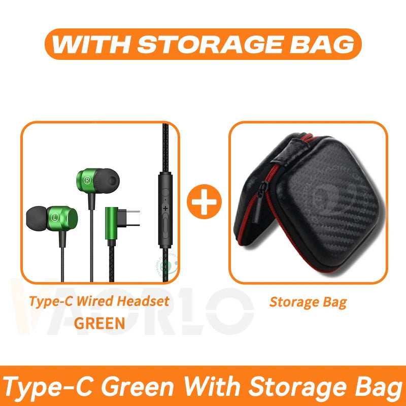 Digital Chip Wired Earphone 3.5mm AUX/Type C 9D HIFI Heavy Bass In-Ear Game Headsets For Samsung Huawei Xiaomi OPPO iPad PC MP3 Oasis Select TypeC Green With Bag
