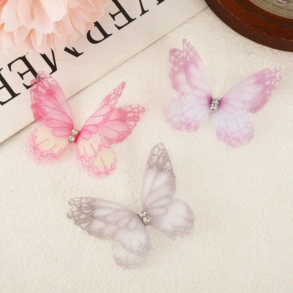 50Pcs 3D Organza Fabric Butterfly Appliques Double-layer Gradient Color Simulation Mesh Butterfly Patch Translucent Oasis Select