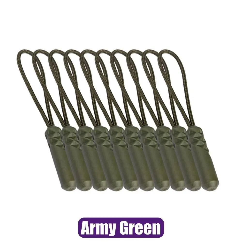 10/20pcs Rucksacks Zip Cord Replacement Clip For Coats Jackets Pull Puller Tent Zippers Pull Rope Zipper Puller Zipper Rope Oasis Select 10pcs Army green
