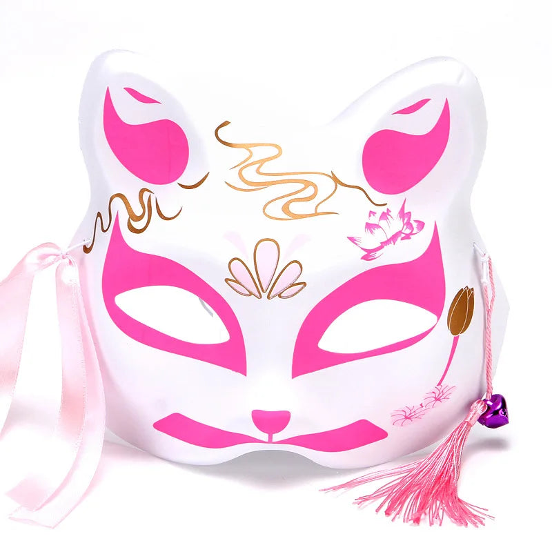 Foxes Mask Japanese Cosplay Rave Hand-Painted Anime Demon Slayer Half Face Cat Masks Masquerade Festival Party Cosplay Props Oasis Select 12