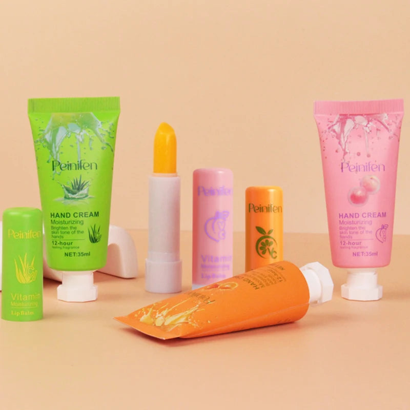 Peinifen Hand Cream & Color-Changing Lip Balm Set – Vitamin E Hand & Lip Care Set Oasis Select