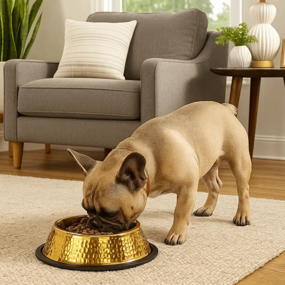 Gold Stainless Steel Pet Bowl | Anti-Slip Dog & Cat Feeder