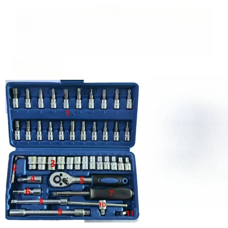 JUSTINLAU 1/4 Ratchet Wrench Set Home Hardware Repair Kit 46 Pieces Automotive Tool Screwdriver and Drill Bit Ratchet Set Oasis Select Blue