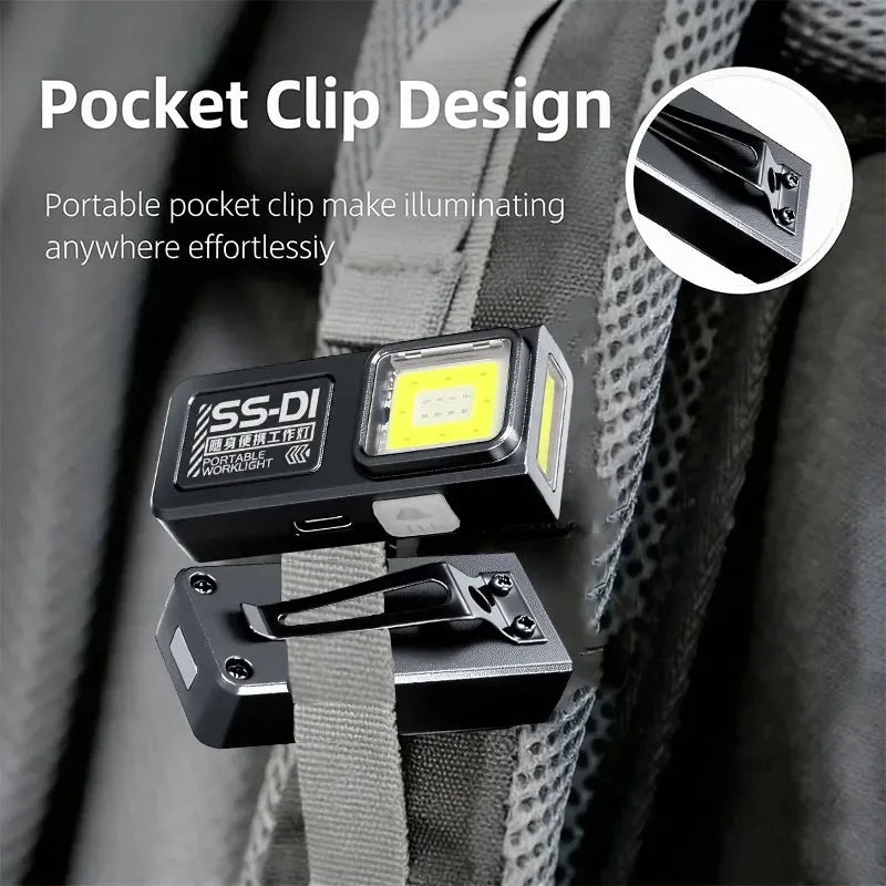 Mini COB LED Flashlight USB C Rechargeable Powerful Work Light with Clip Magnet Waterproof EDC Camping Walking Pocket Lantern Oasis Select