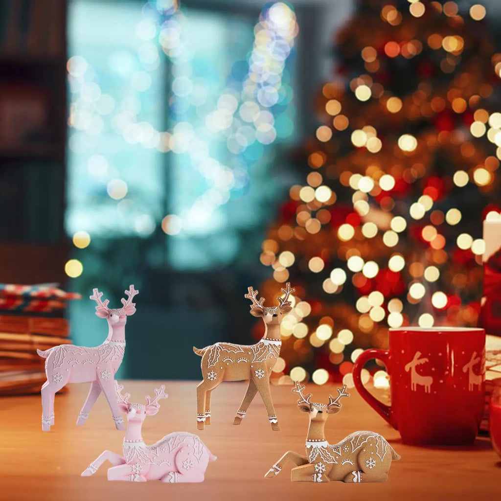 Christmas Reindeer Statue Xmas Elk Figurine Party Ornament Animal Adornment Holiday Decoration Deer Sculpture for Indoor Desk Oasis Select
