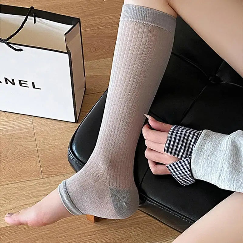 Women Footed Socks Mesh Silk Stockings Breathable Drawstring Design Korean Style Summer Lightweight Slouch Socks for Daily Wear Oasis Select