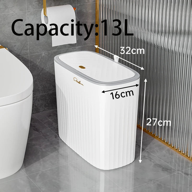 Narrow Shape Press Ring Trash Can with Lid for Bathroom Gap, Highlighting the Features of Garbage Classification Oasis Select style B white 13L