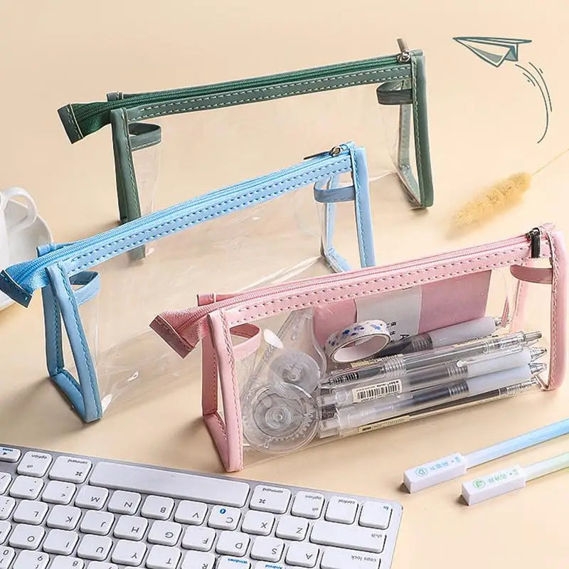 Transparent Pencil Case Waterproof PVC Large Capacity Clear Pen Bag Multi-use for Stationery Cosmetic Travel Use Oasis Select