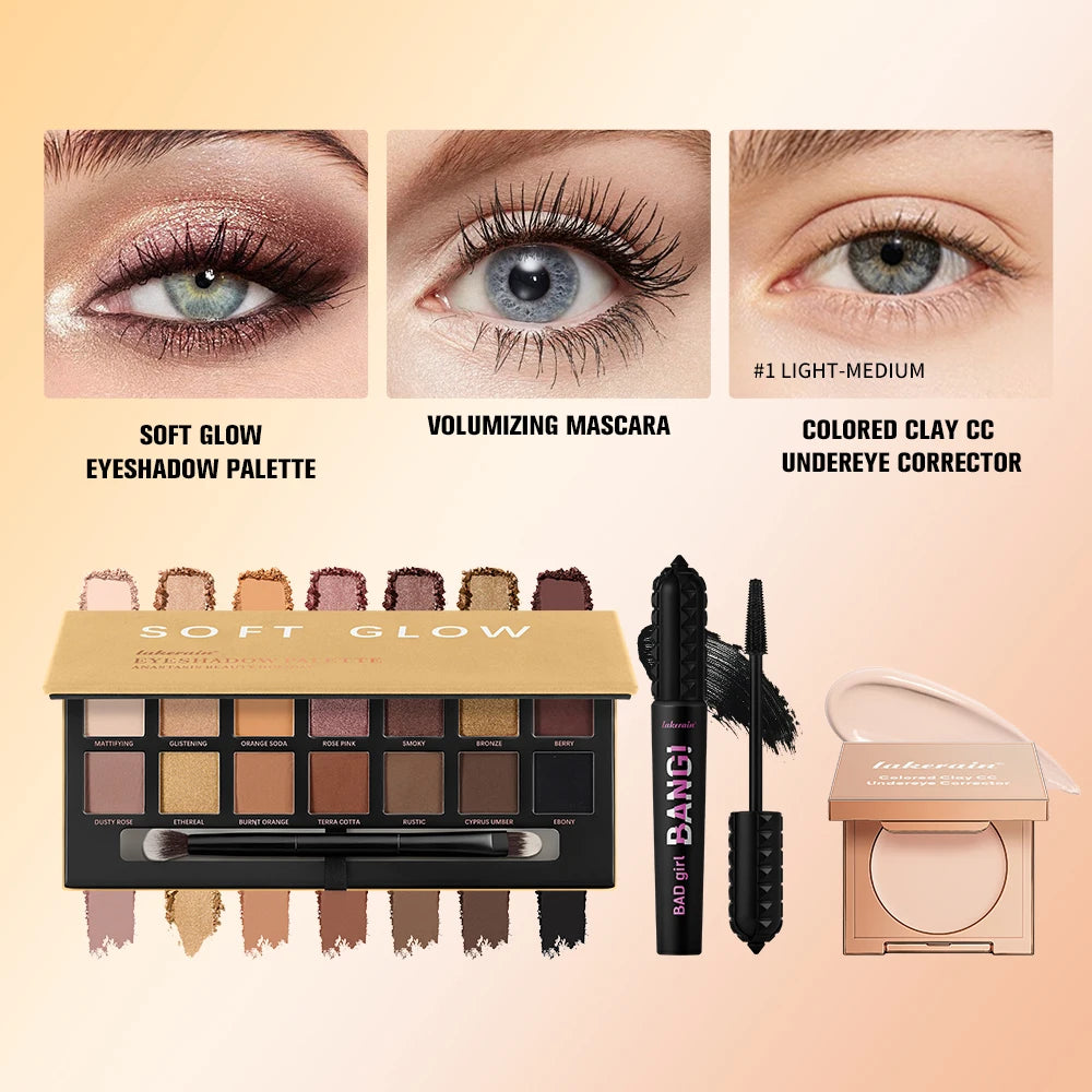 3pcs/set CC Full Coverage Undereye Color Corrector Glow Eyeshadow Palettes Volumizing Mascara Lasting Beauty Eyes Makeup Kit Oasis Select SET 1