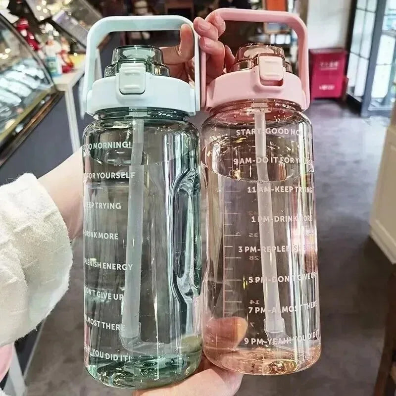 1pcs Large Capacity Motivational Water Bottle with Time Marker Leak-Proof Portable Sports Jug with Straw & Handle for Gym Oasis Select