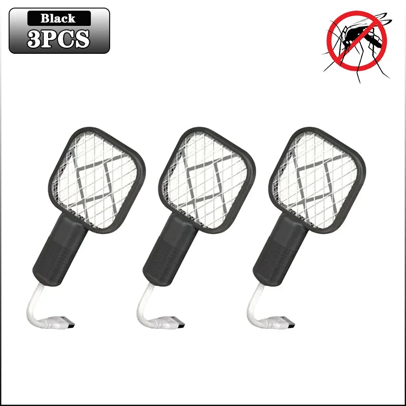 Electric Mosquito Swatter Rechargeable Bug Zapper UV Light Fly Killer Insect Racket for Home Outdoor Pest Control Camping Use Oasis Select Black-3PCS