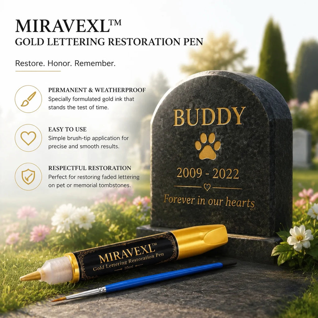 Headstone Paint Touch-Up Set - Professional Gold Ink Restoration Marker & Fine Brush For Memorial Engraving and Lettering Oasis Select