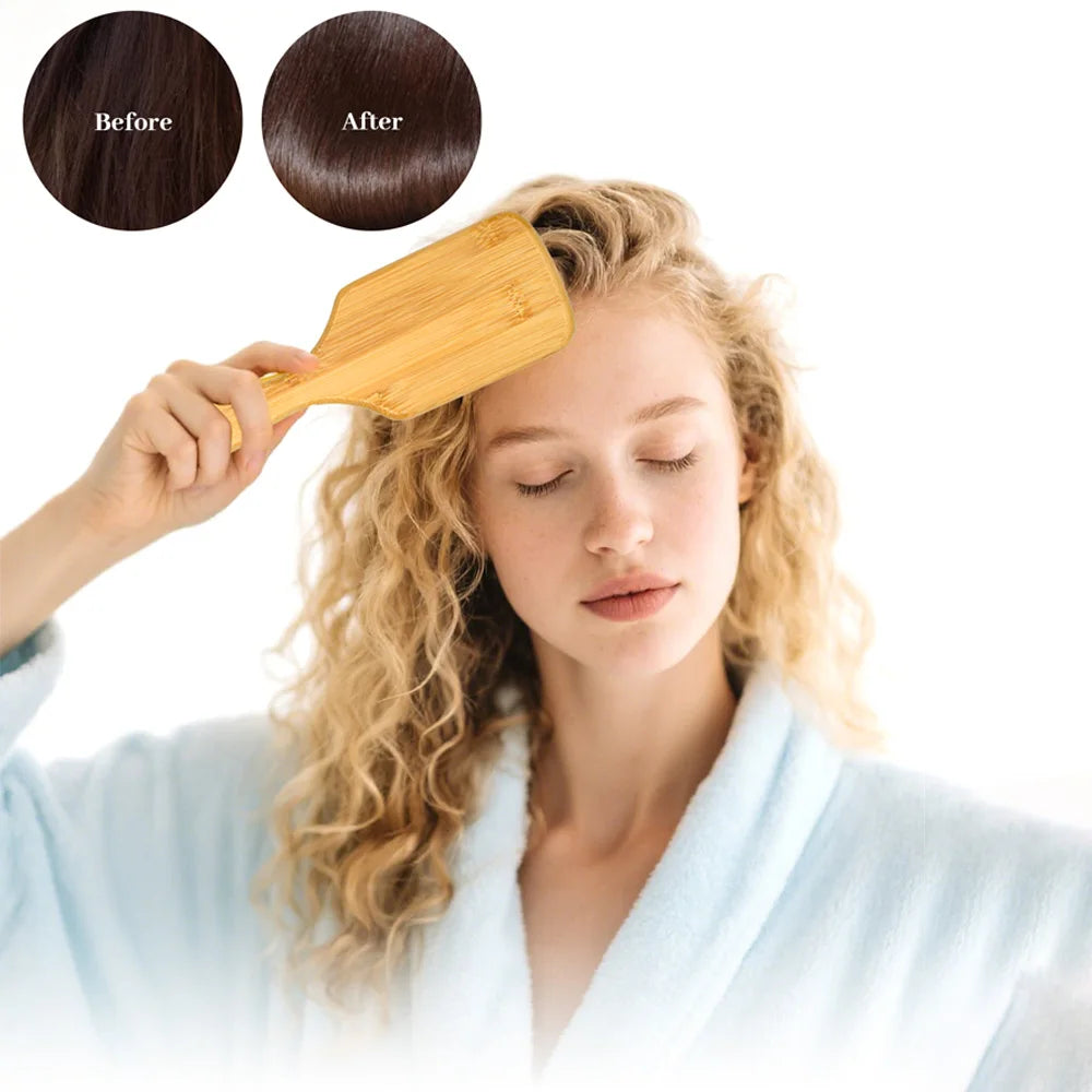 2-in-1 100% Natural Wooden Hair Brush & Rat Tail Comb Set - Professional Bristle Brush for Detangling, Scalp Massage & Hair Care Oasis Select