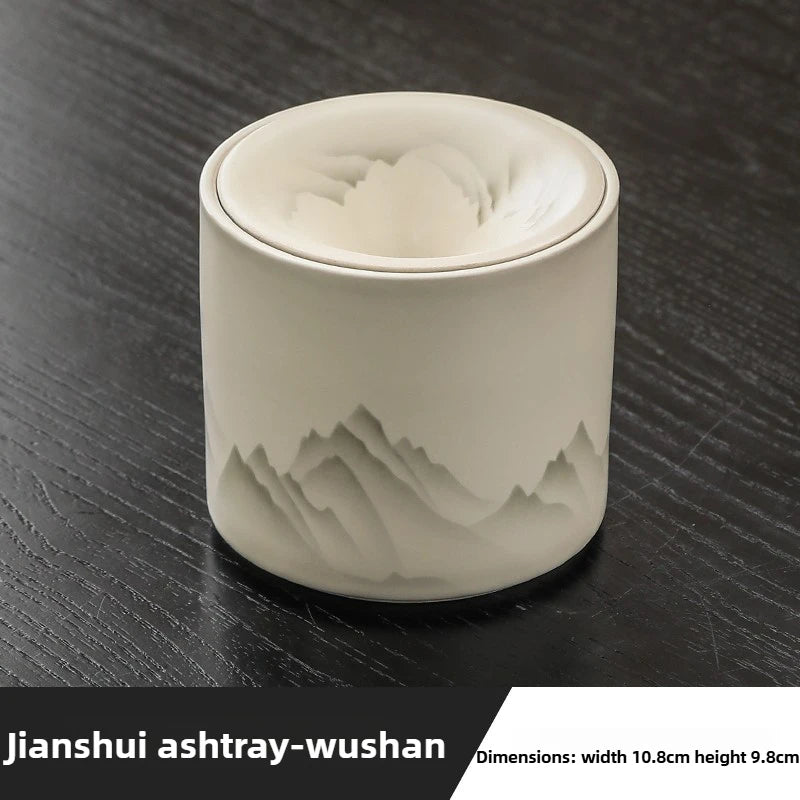 Shanshui Yaju Ru Kiln Ashtray with Lid Anti Fly Ash Office Smoke Cup Household Chinese Funnel Smoke Jar Ceramics Oasis Select F