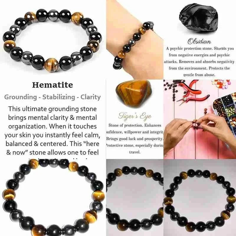 1 Natural Black Obsidian Hematite Tiger Eye Bead Bracelet For Men Magnetic Health Protection For Women Soul Jewelry Oasis Select