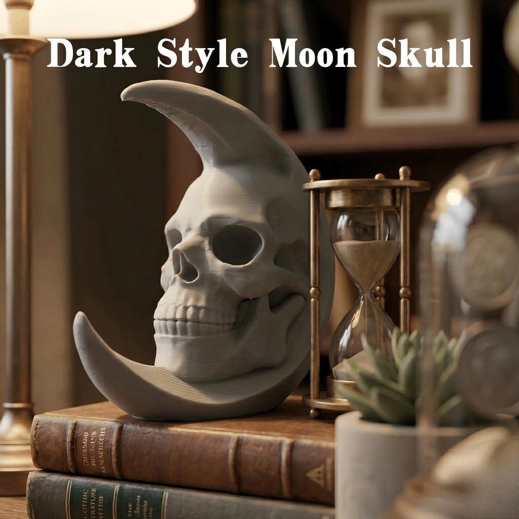 Retro Crescent Moon Skull Figurine Gothic Style Desk Ornament Mystical Skull Moon Meditation Statue Home Office Altar Decor Gift Oasis Select
