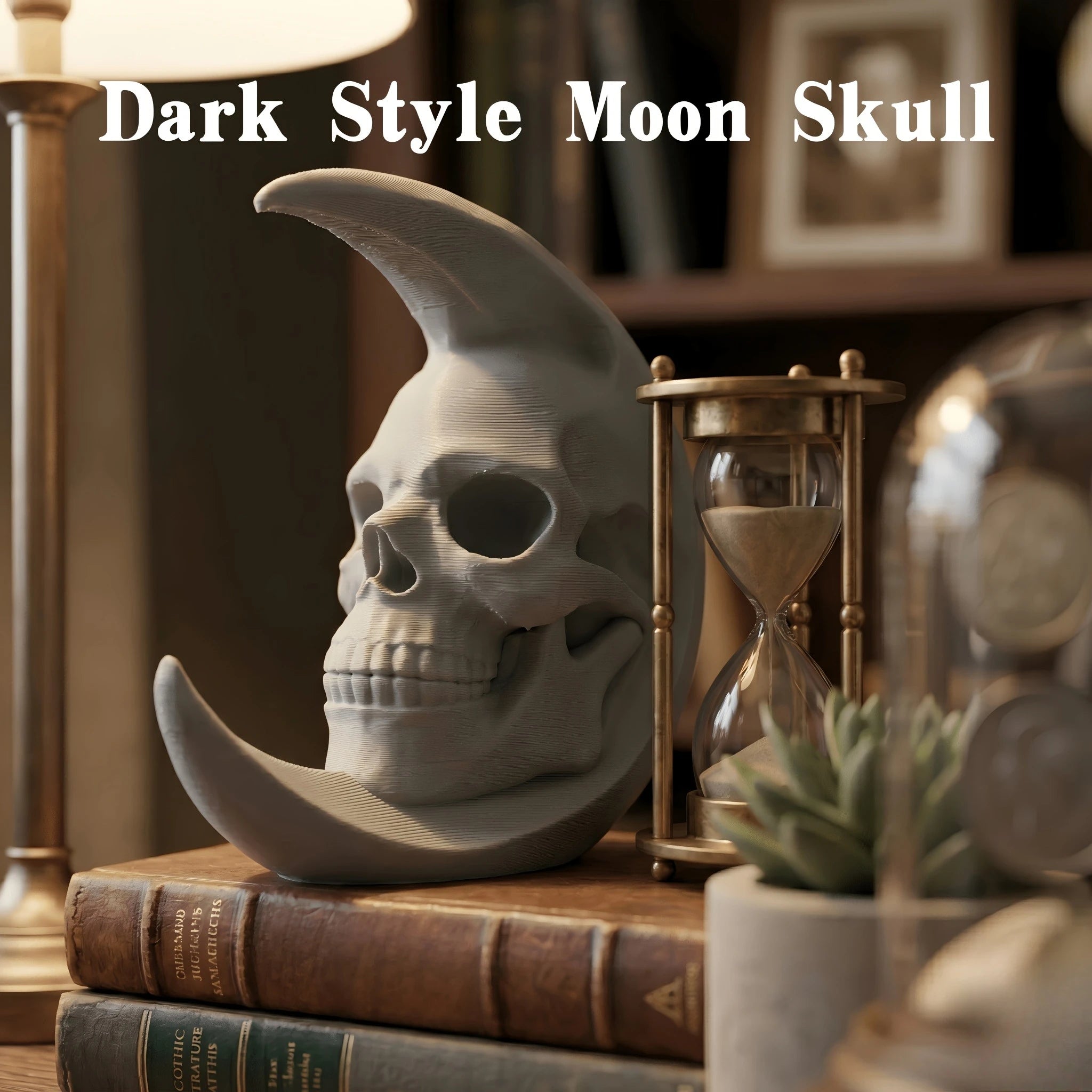 Retro Crescent Moon Skull Figurine Gothic Style Desk Ornament Mystical Skull Moon Meditation Statue Home Office Altar Decor Gift Oasis Select