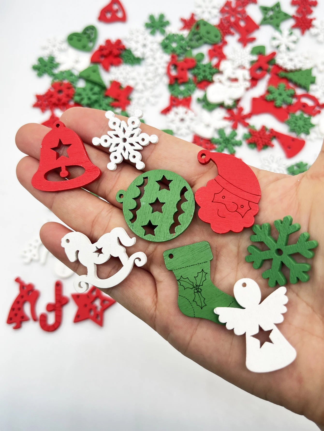 30 Pcs Christmas Wooden Ornaments – Santa, Snowflake & Tree DIY