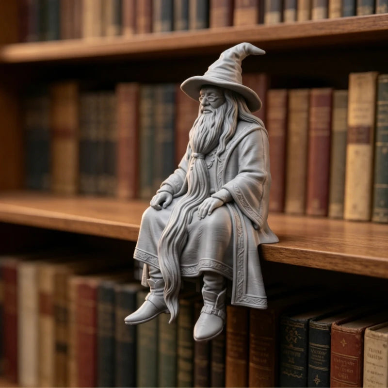 Mystery Wizard Shelf Sitter Figurine 3D Printed Sitting Posture Old Mage Statue Fantasy Desktop Decor for Bookshelf & Game Table Oasis Select
